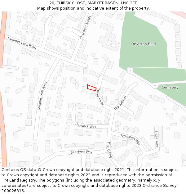 20, THIRSK CLOSE, MARKET RASEN, LN8 3EB: Location map and indicative extent of plot