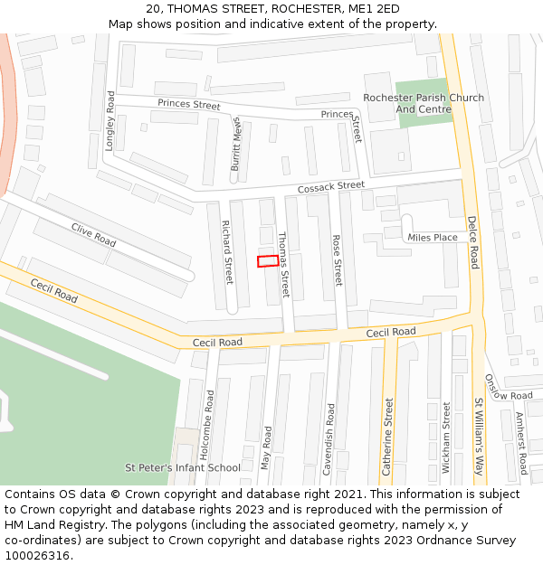 20, THOMAS STREET, ROCHESTER, ME1 2ED: Location map and indicative extent of plot