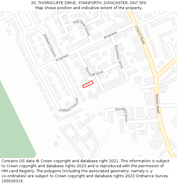 20, THORNCLIFFE DRIVE, STAINFORTH, DONCASTER, DN7 5PX: Location map and indicative extent of plot