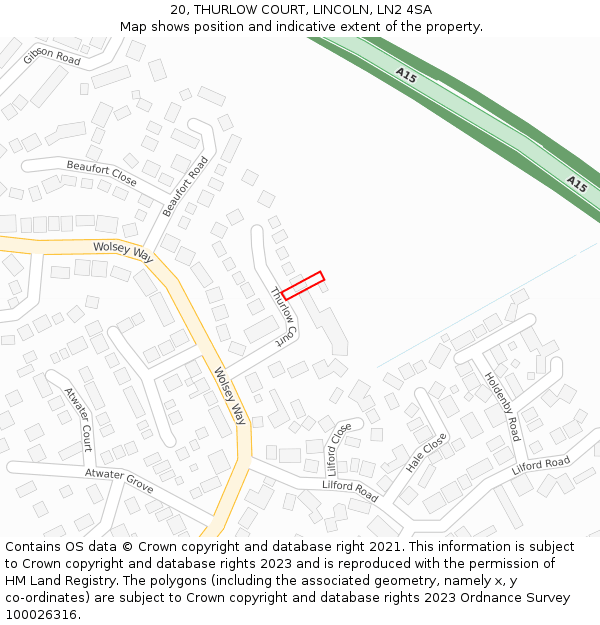 20, THURLOW COURT, LINCOLN, LN2 4SA: Location map and indicative extent of plot