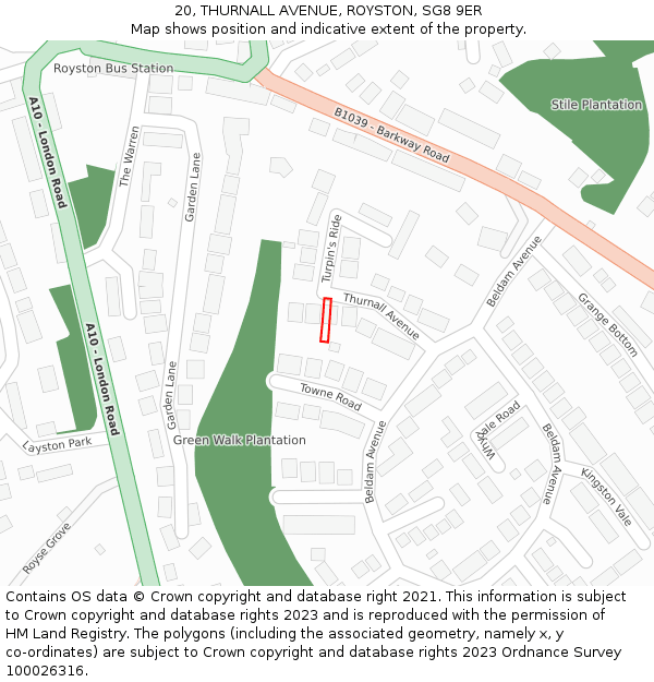 20, THURNALL AVENUE, ROYSTON, SG8 9ER: Location map and indicative extent of plot