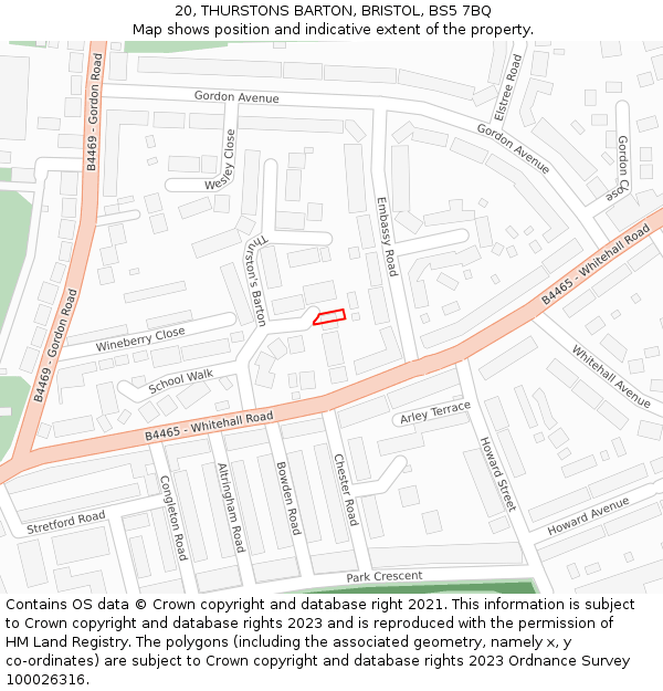 20, THURSTONS BARTON, BRISTOL, BS5 7BQ: Location map and indicative extent of plot