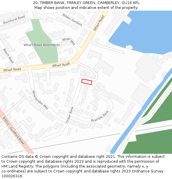 20, TIMBER BANK, FRIMLEY GREEN, CAMBERLEY, GU16 6PL: Location map and indicative extent of plot