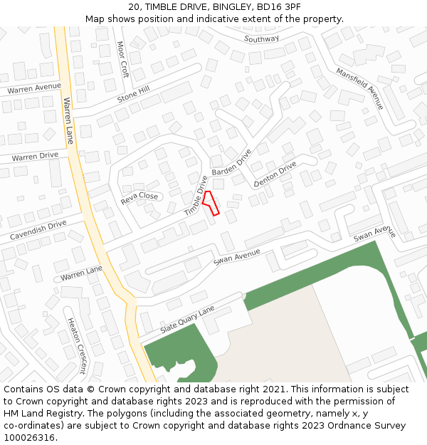 20, TIMBLE DRIVE, BINGLEY, BD16 3PF: Location map and indicative extent of plot