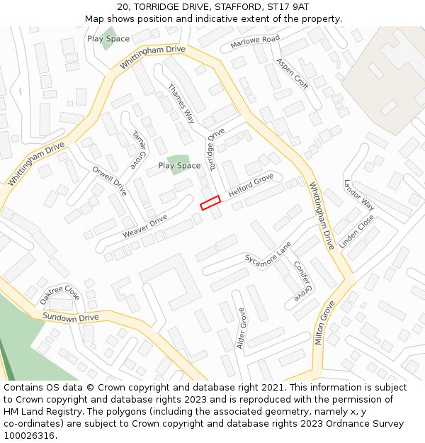 20, TORRIDGE DRIVE, STAFFORD, ST17 9AT: Location map and indicative extent of plot
