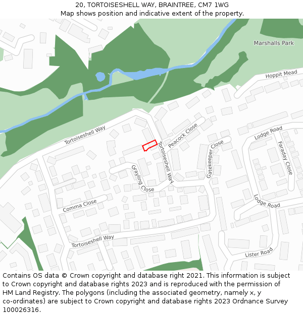 20, TORTOISESHELL WAY, BRAINTREE, CM7 1WG: Location map and indicative extent of plot