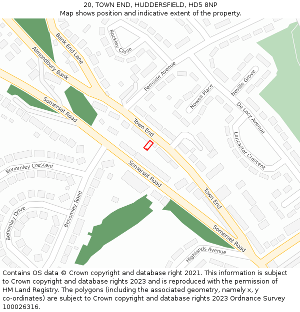 20, TOWN END, HUDDERSFIELD, HD5 8NP: Location map and indicative extent of plot