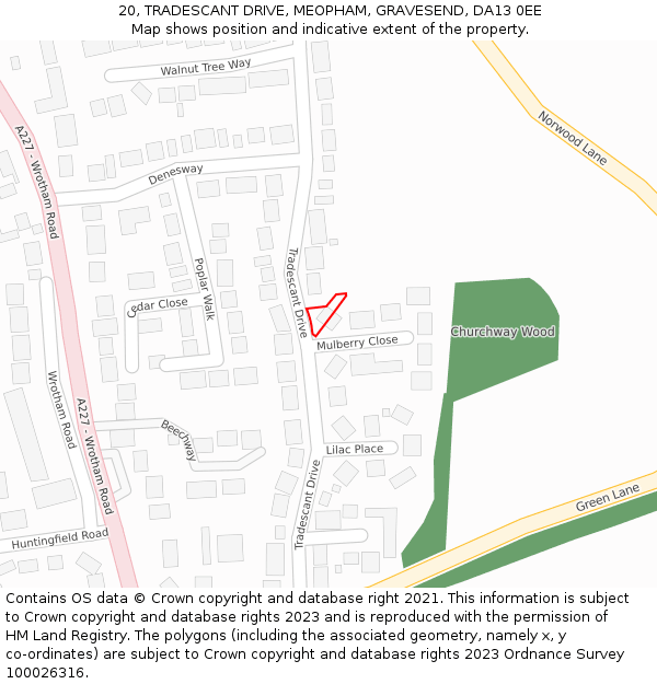 20, TRADESCANT DRIVE, MEOPHAM, GRAVESEND, DA13 0EE: Location map and indicative extent of plot