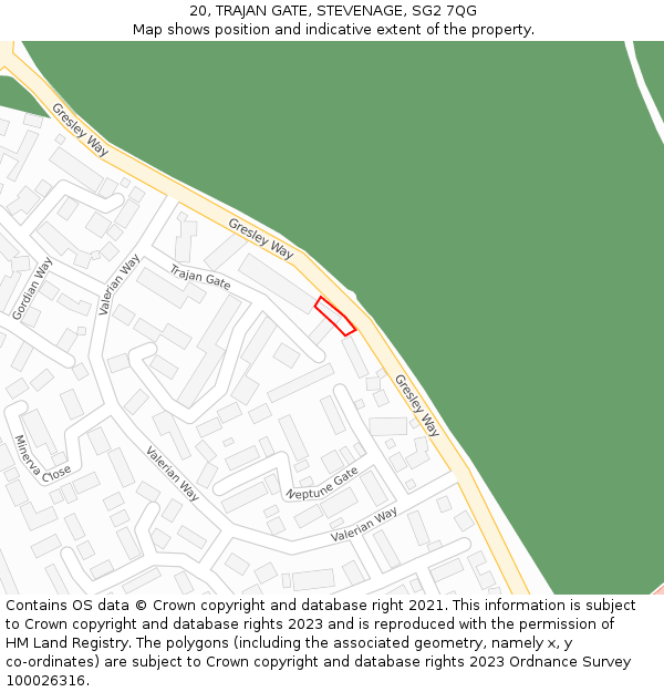 20, TRAJAN GATE, STEVENAGE, SG2 7QG: Location map and indicative extent of plot