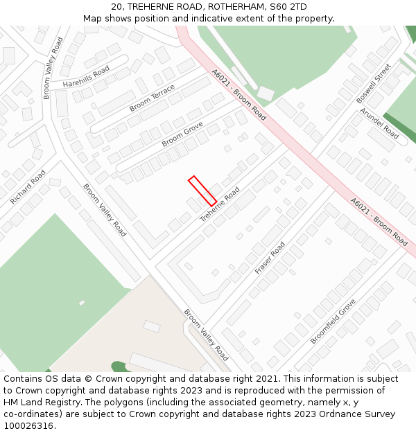 20, TREHERNE ROAD, ROTHERHAM, S60 2TD: Location map and indicative extent of plot