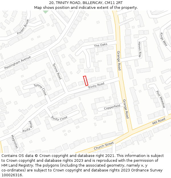 20, TRINITY ROAD, BILLERICAY, CM11 2RT: Location map and indicative extent of plot