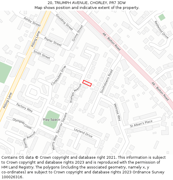 20, TRIUMPH AVENUE, CHORLEY, PR7 3DW: Location map and indicative extent of plot
