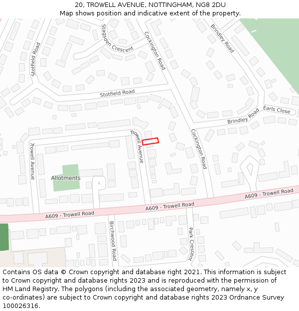 20, TROWELL AVENUE, NOTTINGHAM, NG8 2DU: Location map and indicative extent of plot