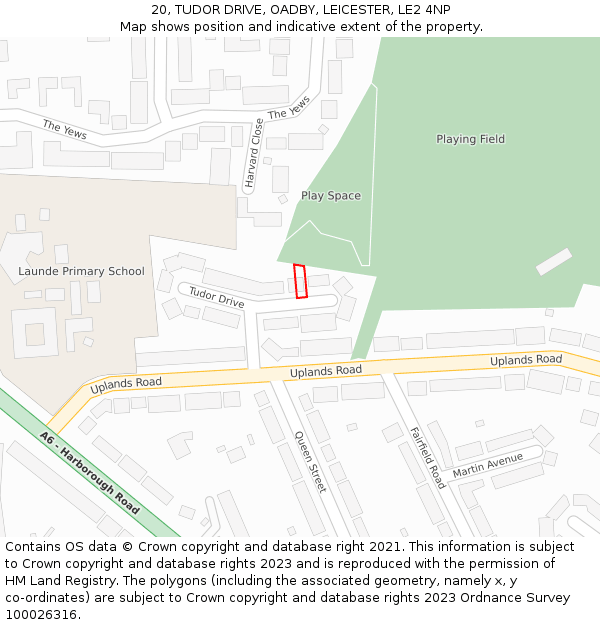 20, TUDOR DRIVE, OADBY, LEICESTER, LE2 4NP: Location map and indicative extent of plot