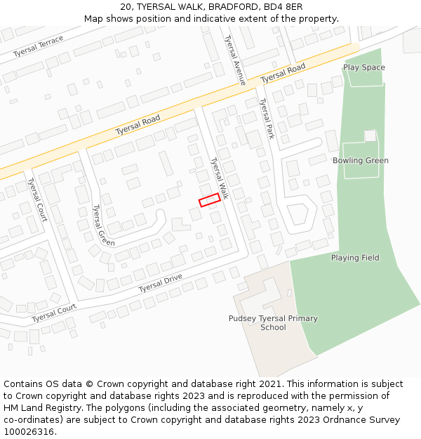 20, TYERSAL WALK, BRADFORD, BD4 8ER: Location map and indicative extent of plot