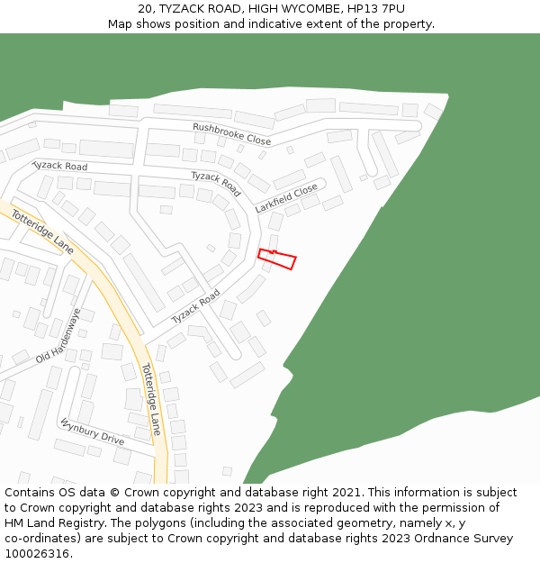20, TYZACK ROAD, HIGH WYCOMBE, HP13 7PU: Location map and indicative extent of plot