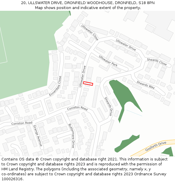20, ULLSWATER DRIVE, DRONFIELD WOODHOUSE, DRONFIELD, S18 8PN: Location map and indicative extent of plot