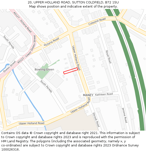 20, UPPER HOLLAND ROAD, SUTTON COLDFIELD, B72 1SU: Location map and indicative extent of plot