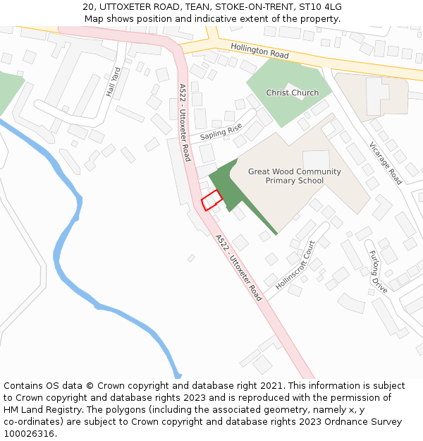 20, UTTOXETER ROAD, TEAN, STOKE-ON-TRENT, ST10 4LG: Location map and indicative extent of plot