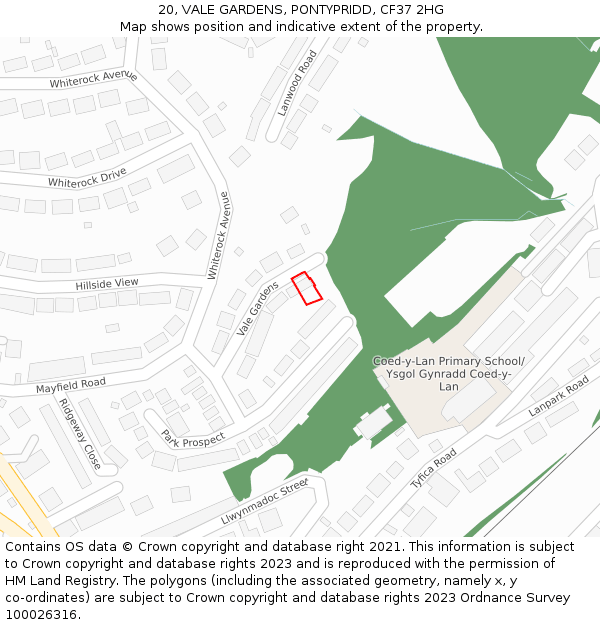20, VALE GARDENS, PONTYPRIDD, CF37 2HG: Location map and indicative extent of plot