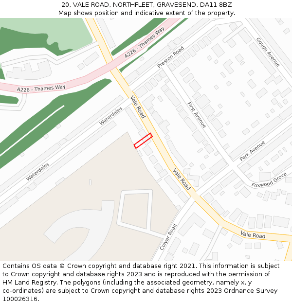 20, VALE ROAD, NORTHFLEET, GRAVESEND, DA11 8BZ: Location map and indicative extent of plot