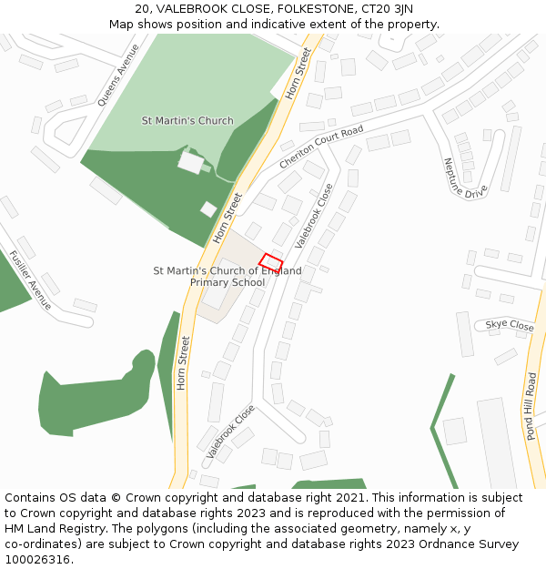 20, VALEBROOK CLOSE, FOLKESTONE, CT20 3JN: Location map and indicative extent of plot