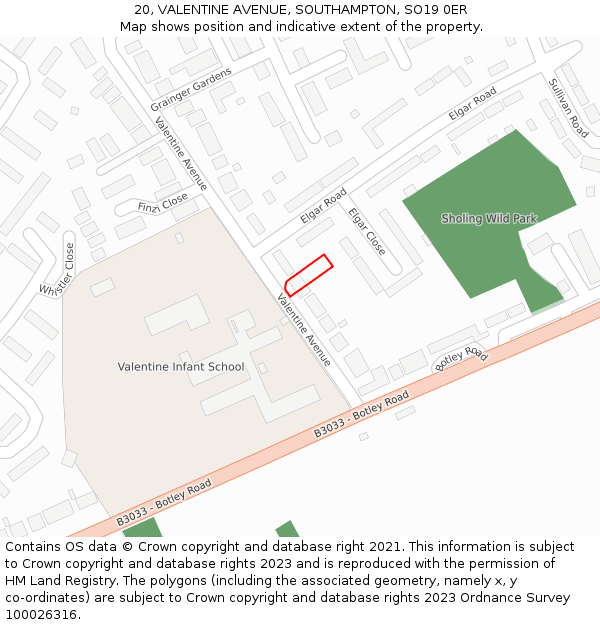20, VALENTINE AVENUE, SOUTHAMPTON, SO19 0ER: Location map and indicative extent of plot
