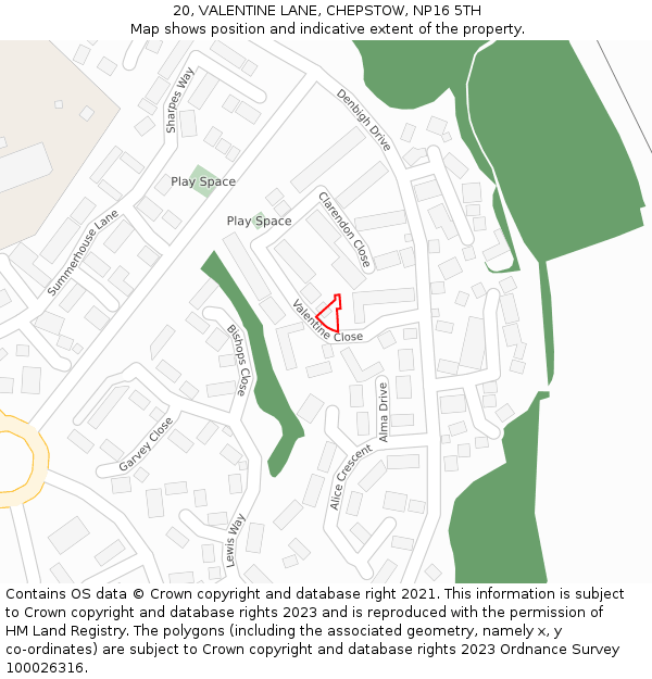 20, VALENTINE LANE, CHEPSTOW, NP16 5TH: Location map and indicative extent of plot