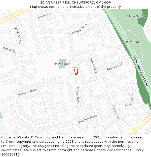 20, VERMEER RIDE, CHELMSFORD, CM1 6GA: Location map and indicative extent of plot