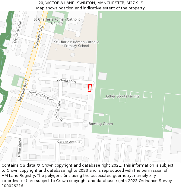 20, VICTORIA LANE, SWINTON, MANCHESTER, M27 9LS: Location map and indicative extent of plot