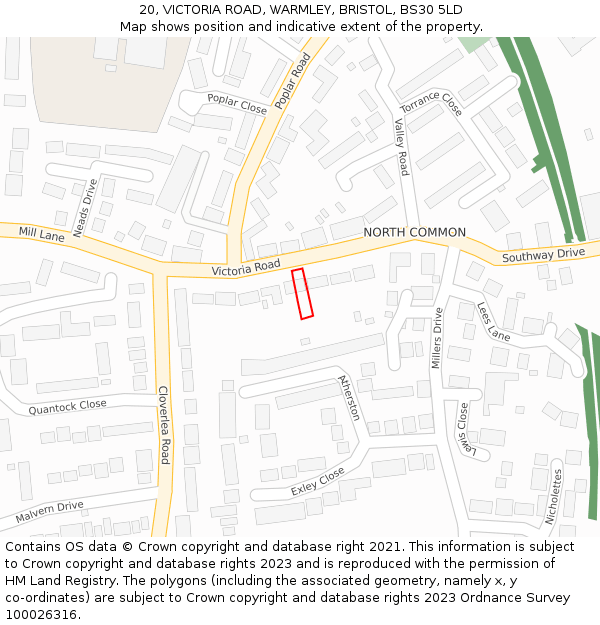 20, VICTORIA ROAD, WARMLEY, BRISTOL, BS30 5LD: Location map and indicative extent of plot