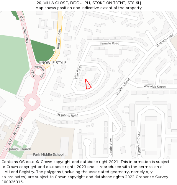 20, VILLA CLOSE, BIDDULPH, STOKE-ON-TRENT, ST8 6LJ: Location map and indicative extent of plot