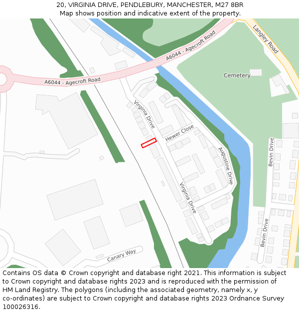 20, VIRGINIA DRIVE, PENDLEBURY, MANCHESTER, M27 8BR: Location map and indicative extent of plot