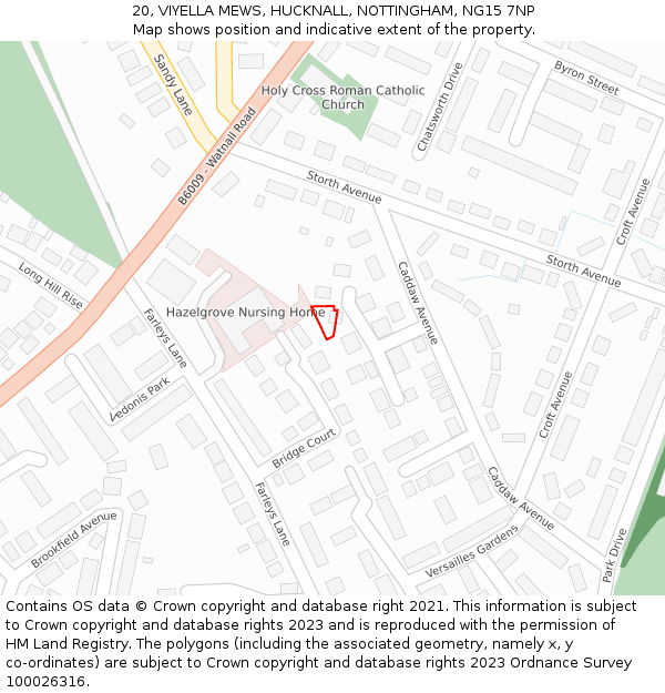 20, VIYELLA MEWS, HUCKNALL, NOTTINGHAM, NG15 7NP: Location map and indicative extent of plot