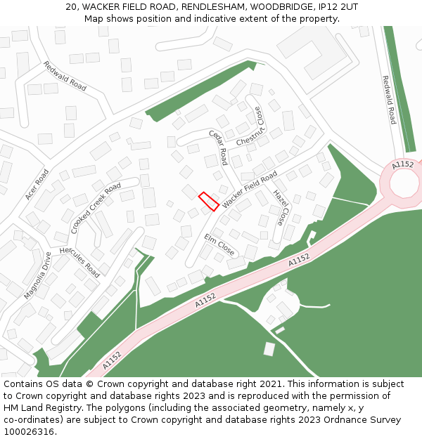 20, WACKER FIELD ROAD, RENDLESHAM, WOODBRIDGE, IP12 2UT: Location map and indicative extent of plot