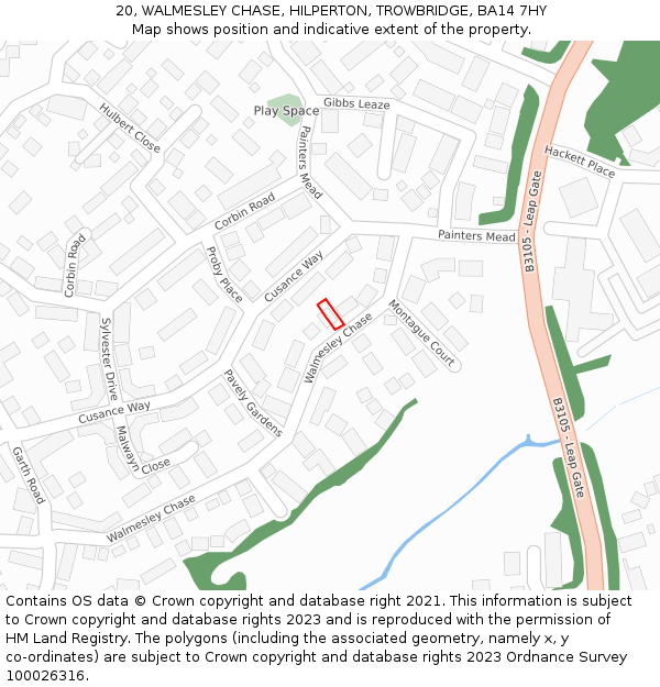 20, WALMESLEY CHASE, HILPERTON, TROWBRIDGE, BA14 7HY: Location map and indicative extent of plot