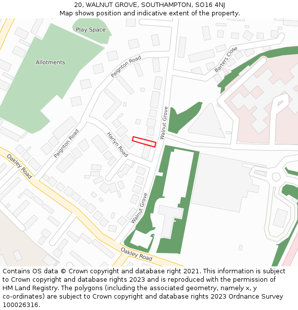 20, WALNUT GROVE, SOUTHAMPTON, SO16 4NJ: Location map and indicative extent of plot