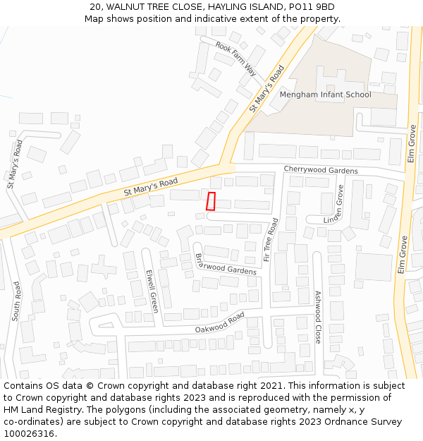 20, WALNUT TREE CLOSE, HAYLING ISLAND, PO11 9BD: Location map and indicative extent of plot