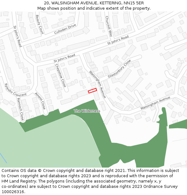 20, WALSINGHAM AVENUE, KETTERING, NN15 5ER: Location map and indicative extent of plot