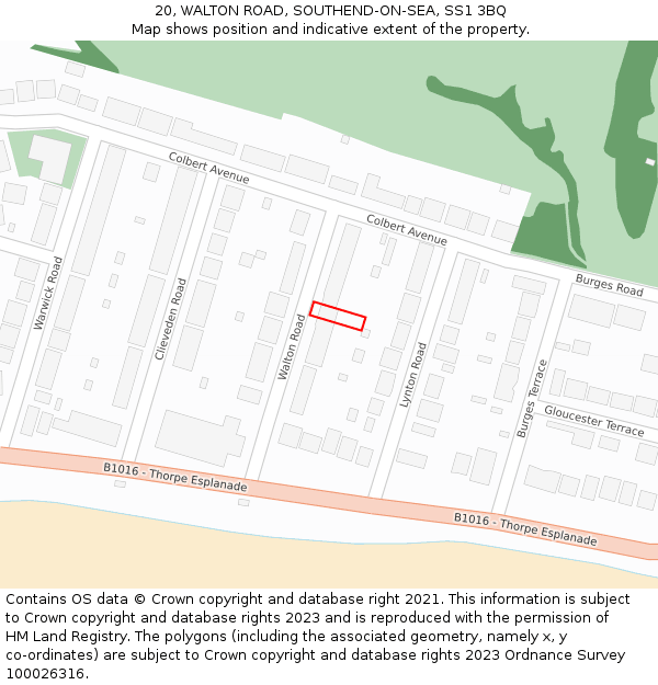 20, WALTON ROAD, SOUTHEND-ON-SEA, SS1 3BQ: Location map and indicative extent of plot