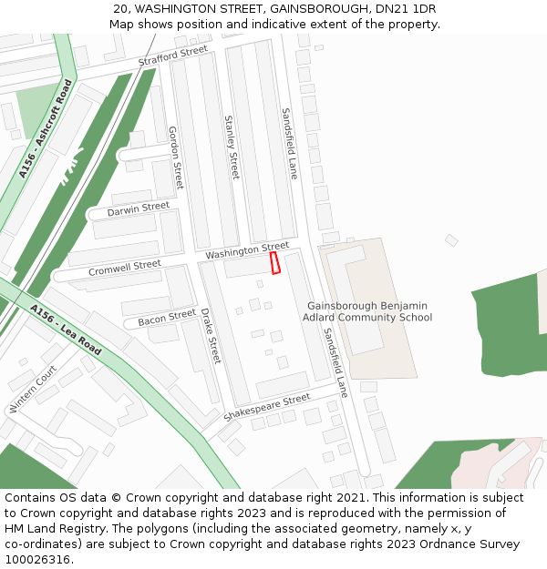 20, WASHINGTON STREET, GAINSBOROUGH, DN21 1DR: Location map and indicative extent of plot