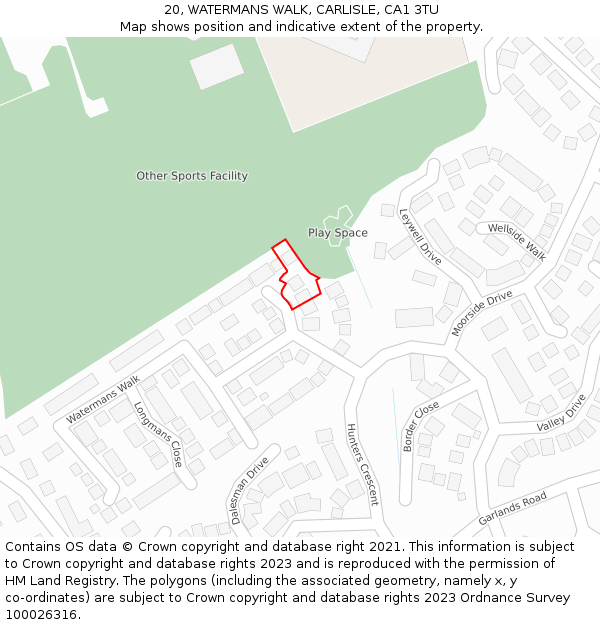 20, WATERMANS WALK, CARLISLE, CA1 3TU: Location map and indicative extent of plot