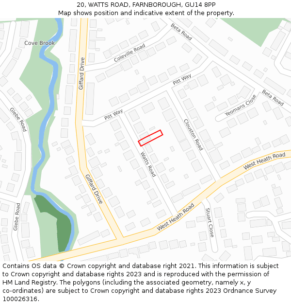 20, WATTS ROAD, FARNBOROUGH, GU14 8PP: Location map and indicative extent of plot