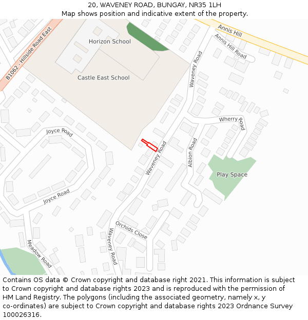 20, WAVENEY ROAD, BUNGAY, NR35 1LH: Location map and indicative extent of plot