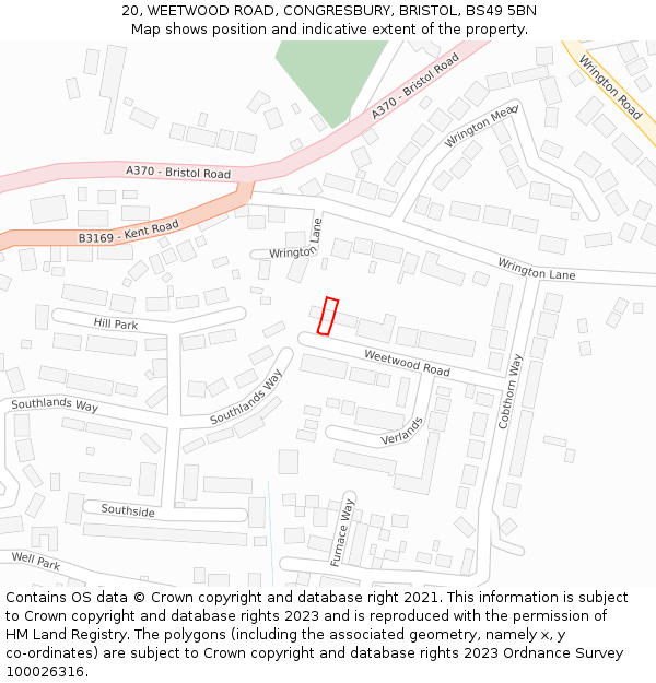 20, WEETWOOD ROAD, CONGRESBURY, BRISTOL, BS49 5BN: Location map and indicative extent of plot