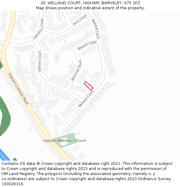 20, WELLAND COURT, HIGHAM, BARNSLEY, S75 1PZ: Location map and indicative extent of plot