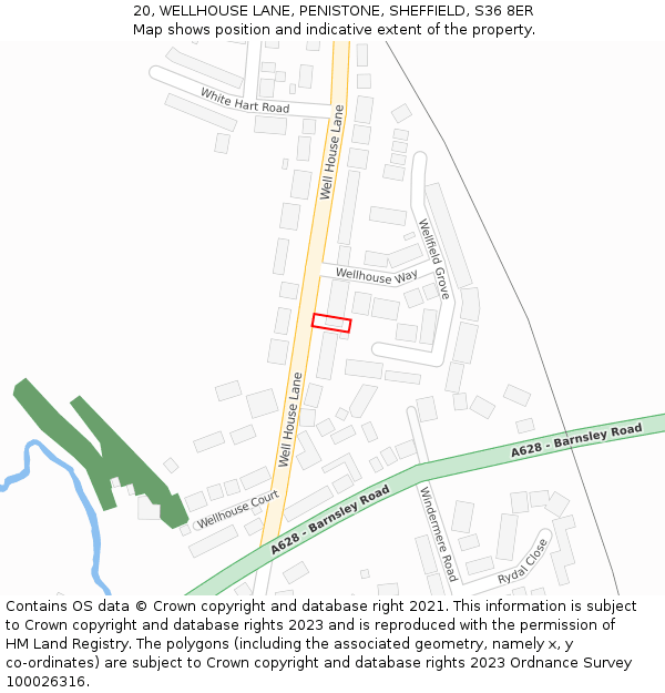 20, WELLHOUSE LANE, PENISTONE, SHEFFIELD, S36 8ER: Location map and indicative extent of plot