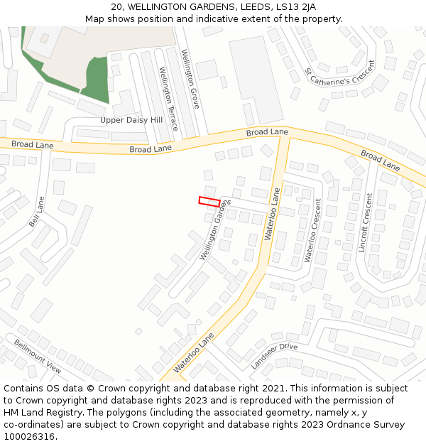 20, WELLINGTON GARDENS, LEEDS, LS13 2JA: Location map and indicative extent of plot