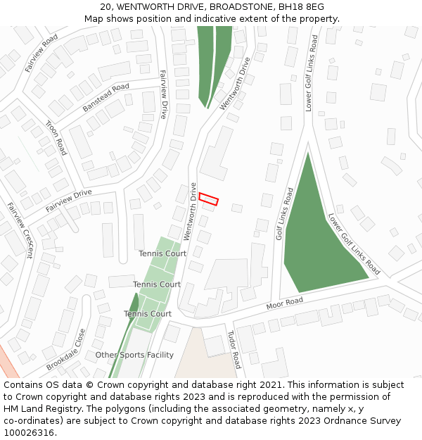 20, WENTWORTH DRIVE, BROADSTONE, BH18 8EG: Location map and indicative extent of plot