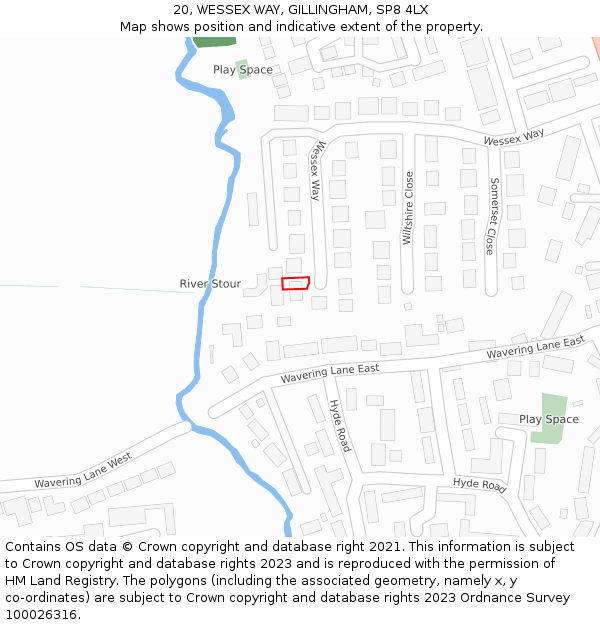 20, WESSEX WAY, GILLINGHAM, SP8 4LX: Location map and indicative extent of plot